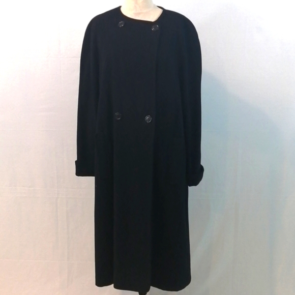 Louis Feraud Wool Angora Long Black Winter Coat Size 12 - Picture 12 of 15